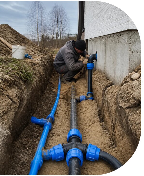 Монтаж наружного водопровода на участке под ключ в Лиски